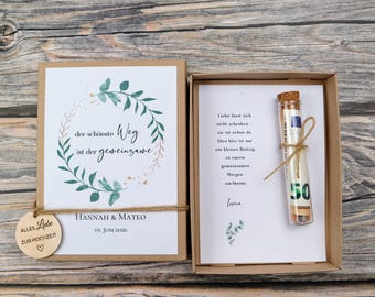 Personalized Wedding Money Gift Box | Wedding Gift for Bride and Groom: Names and Date | Money Gift Packaging: Eucalyptus Boho