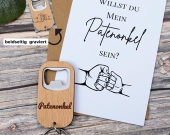 Kit Presente Padrinho: Abridor de Garrafas e Cartão – Você quer ser meu padrinho? – Presente personalizado para nascimento ou batizado
