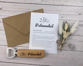 Conjunto de abridor de garrafas e cartão personalizado – Presente premium para padrinhos – Pergunta estilosa para padrinho