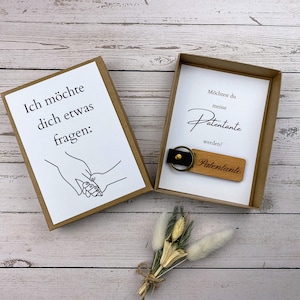 Möchtest du meine Patentante werden? – Holz-Schlüsselanhänger mit Wunschgravur & Geschenkbox