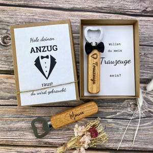 Regalo per il testimone dello sposo – Apribottiglie personalizzato in un'elegante confezione regalo – Domande con stile