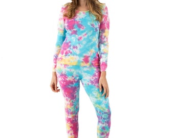 Womens Tie Dye Pajamas - Womens Cotton Pajamas - Womens Long Sleeve Pajamas - Matching Family Pajamas