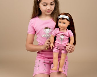 Girl and Doll Matching Pajamas - Girl Matching PJs - Doll Pajamas - Kids Cotton Pajamas - Girls Summer Pajamas - Matching Family