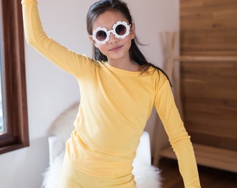 Kids Long Sleeve Solid Color Pajamas - Kids Cotton Pajamas - Kids Pajamas for Customizing - Kids PJs for Costume - Matching Family PJs