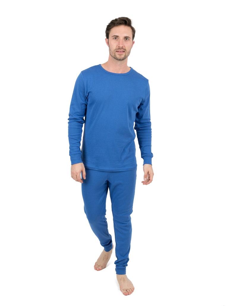 Men's Color Pajamas Men's Solid Color PJ Set Men's Cotton Pajama Men's