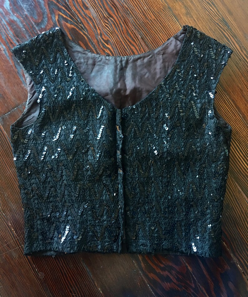 Vintage Black Sequin embroidered Top