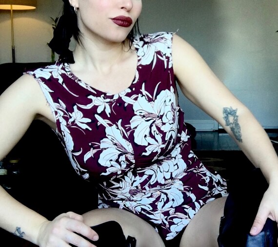 White floral and Wine Red Top