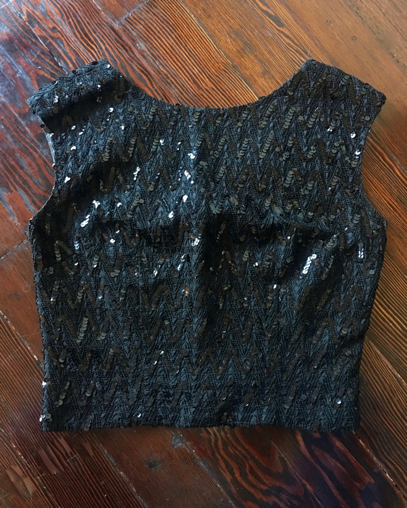 Vintage Black Sequin embroidered Top