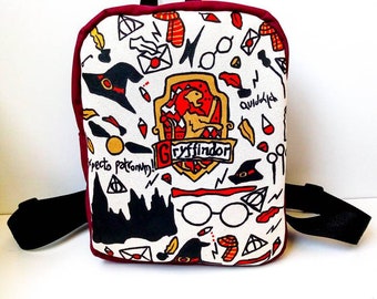 Backpack, 100% Organic Cotton, Acrylic Art Canvas, Handpainted Eco Friendly Bag, Gryffindor, Harry Potter