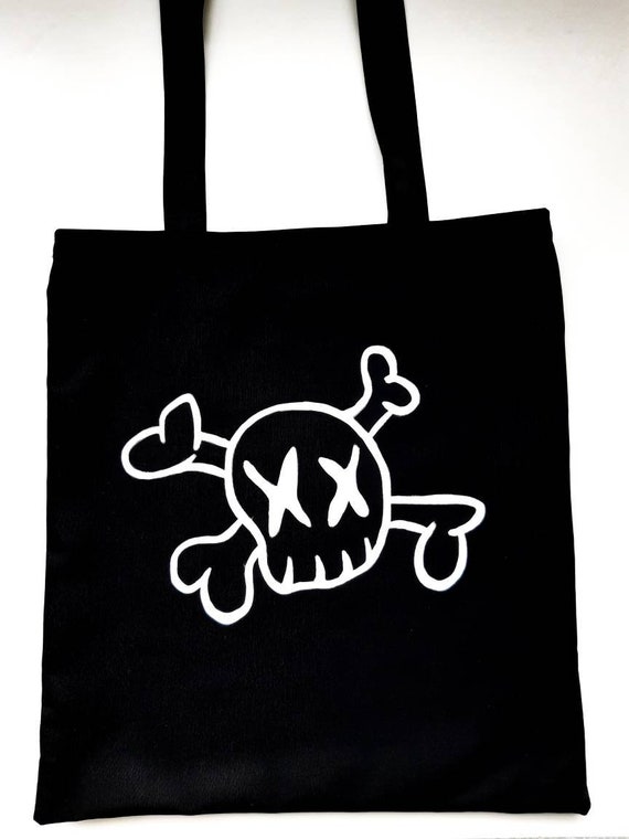 [DAKS] Belt Decoration Eco-Per Tote Bag★人気★ Skull X Tote Bag, Handpainted Eco Friendly Black Tote Bag - Etsy