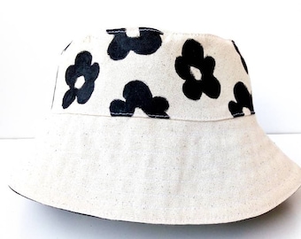Flower Bucket Hat, White Bucket Hat, Handmade, Handpainted