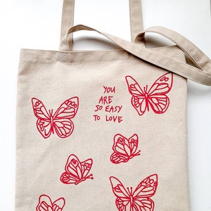 Butterfly Easy Love Tote Bag Handpainted Eco Friendly White - Etsy