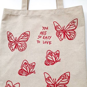 Butterfly, Easy Love Tote Bag, Handpainted Eco Friendly White Tote Bag ...