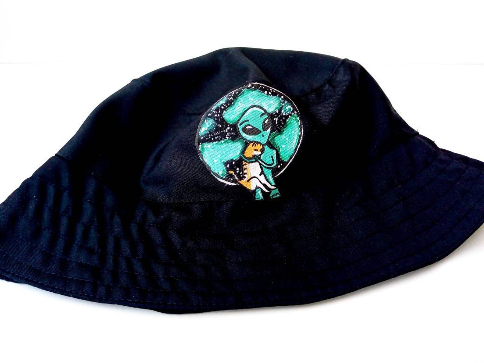 Alien Bucket Hat Black Bucket Hat Hecho a mano pintado a Etsy España