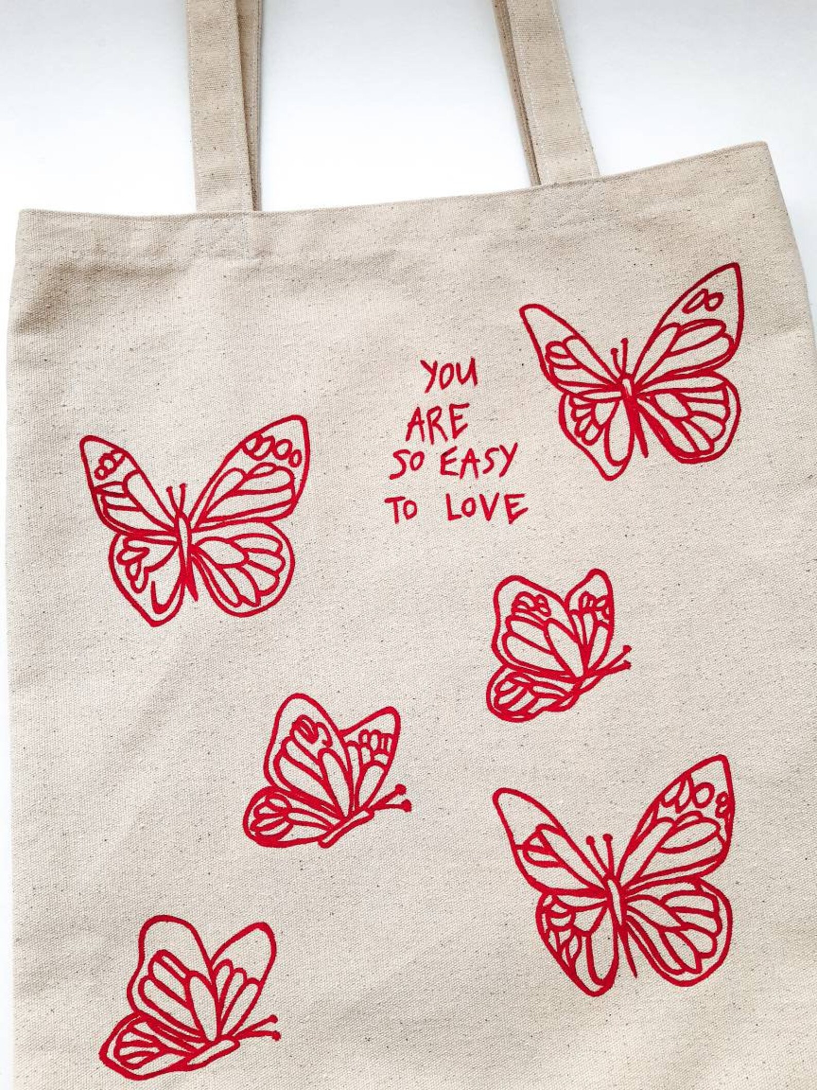 Butterfly Easy Love Tote Bag Handpainted Eco Friendly White - Etsy