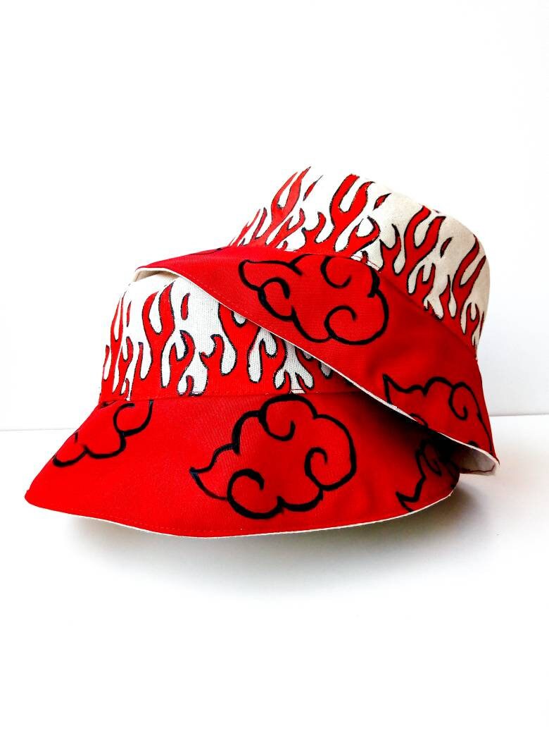 Bucket Hat, Naturo, Red Bucket Hat, Handmade, Handpainted