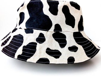 Cow print Bucket Hat, Bucket Hat, Handmade, Handpainted