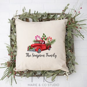 Red Christmas Truck Merry Christmas Throw Pillow Cover Home Etsy