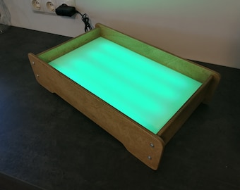 PERSONALIZED Medium Light table for sand drawing. Montessori, Sensory play, wooden toy, LED light box, color changing light