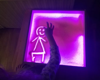 Medium Light table for sand drawing. Montessori, Sensory play, wooden toy, LED light box, color changing light