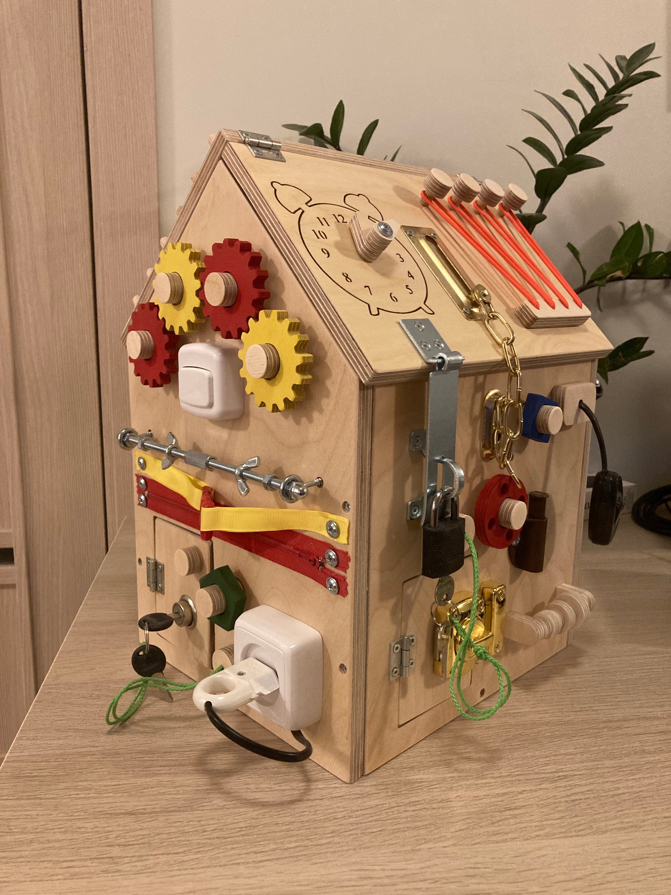 TINTECUSA Busy Board Montessori Toys For Toddler, Wooden Sensory Board Switch Toy With Shape Sorter Led Light Up Toys Educational Plane Travel Activity For 1 6 Year Old Girls Boys