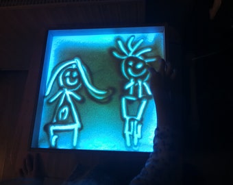 Light table for sand drawing. Montessori, Sensory play, wooden toy, LED light box, color changing light
