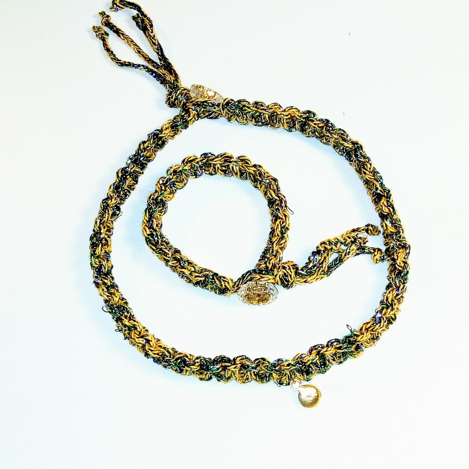 Macramé Choker Threads With Lamé With Gold Pendant Button Etsy New