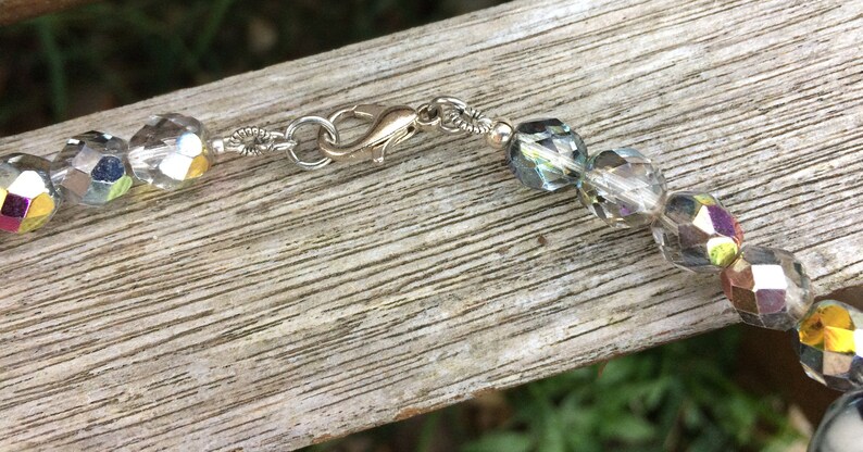 Pretty 1950/'s Style Zebra Jasper Stone and Rainbow Glass Beaded Necklace