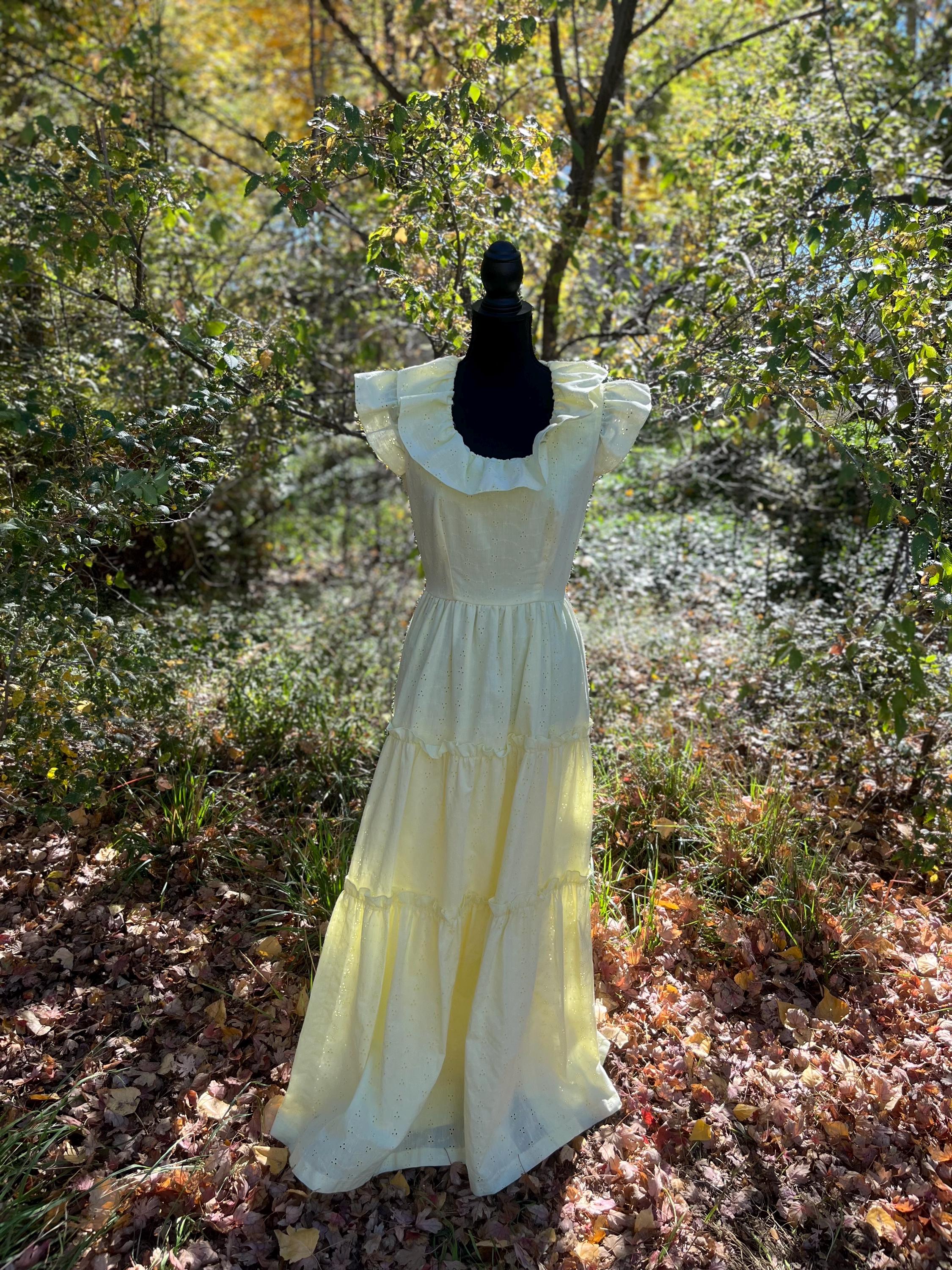 used dessy bridesmaid dresses Yellow 1970s “bridesmaid” Maxi Dress by Creations, New York gowns-dresses Satin Dress, Maxi Satin Size:Tailor-made Romantic crisscross seamed crepe