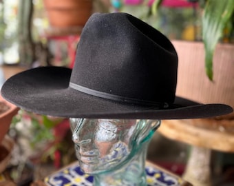 Vintage 1970's Stetson Black Cowboy Hat Size 7 1/8, Western