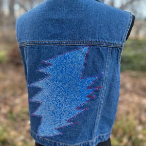 Grateful Dead inspired, hand  embellished, upcycled denim vest