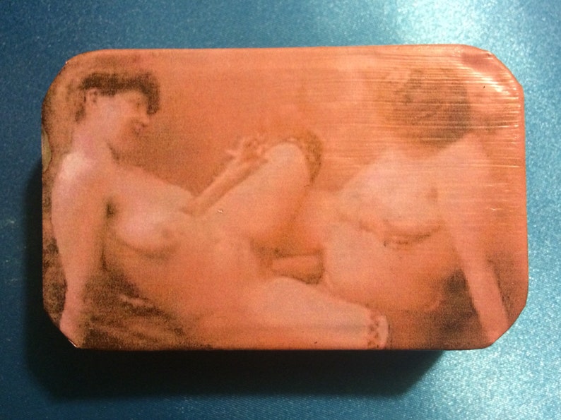 Antique Lesbian Porn - Antique lesbian porn, stash box, recycled Altoids tin