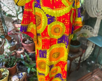 Kimo’s Polynesian Shop, 1960s vintage barkcloth dress, Made in Hawaii