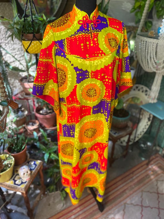 Kimo’s Polynesian Shop, 1960s vintage barkcloth dress, Made in Hawaii