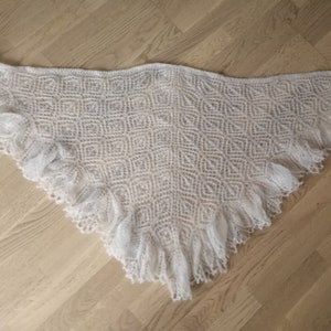 Knitted lace shawl mohair wrap triangular white handknitted mohair wedding bridal gift burgundy orange cover up