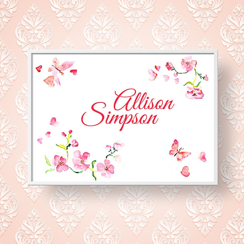 Custom Name Art Print Watercolor Flower Frame Wall Art Floral - Etsy
