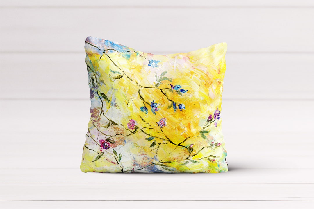 Throw Pillow Case Yellow Floral Pillow Case 18 by 18 Sofa Etsy