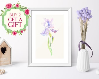 Watercolor Iris Print Purple Flower Art print Botanical art Watercolor print Bedroom wall decor Gift for girlfriend Flower painting for her