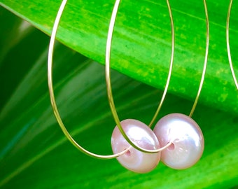 Latch Hoops: Pink Coin Pearl