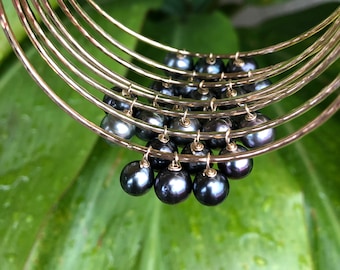 Triple Tahitian Pearl Bangles in Gold