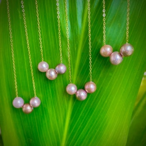 Triple Edison Pearl Necklace. Floating Pearls. Gold Filled