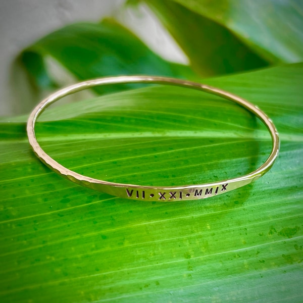 Personalized Bangle. Single. Gold Filled. Hand Stamped. Sentimental