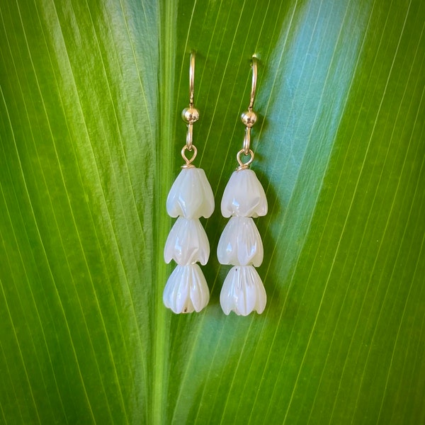 Triple Pikake Earrings. Mother Of Pearl. Gold Filled