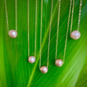 Pink Edison Floating Pearl Necklace. Gold Filled