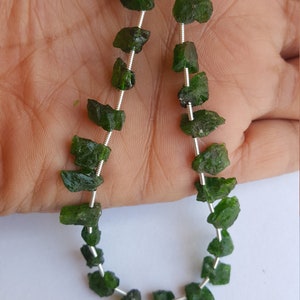 Newly Listed ~~~ Natural Chrome diopside  rough~~ 8 Inches~~1 Strand ~~~ 35 pieces~~~ side drill rough ~~~ 6-7 MM~~~ 94 carat