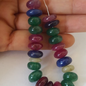 USA Stock----- Natural Ruby Blue & Yellow Sapphire---beryl emerald---Smooth Rondelle Beads----11-12 MM-----166 Carat------23 Pieces