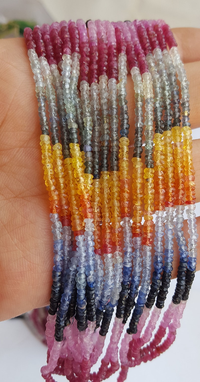 Genuine Multi Sapphire Strand ~~~ Faceted Rondelle Shaped Beads ~~~ 1 Strand ~~~ Brilliant Color ~~16 inches long~~~ 3 MM~~Natural Gemstone