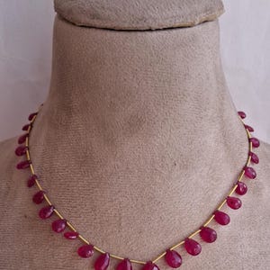 Genuine Ruby Necklace ~~ Faceted Briolette ~~~ 80 Carats ~~ 34 Pieces ~~~ 14 inch ~~~ pear Shape ~~~~ 5-7 MM~~~ Natural Gemstone