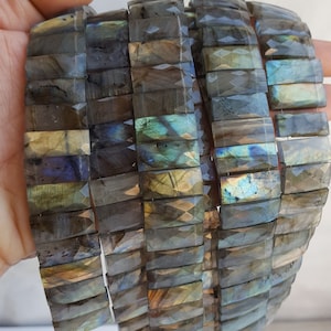 Newly Listed~~~ Natural Labradorite Faceted Beads~~~Rectangle Shape~~ Flashy Blue~~~9x20 MM~~~20 Beads ~~~ 1 Strand~~~ Matching Pairs
