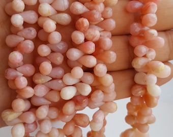 Newly Listed  ~~~ Natural Pink Peruvian Opal~~~~ Faceted Briolette~~~Drops Shape~~~1 Strand~~~~ 80+ Beads~~~ Side drill~~~5-6 MM